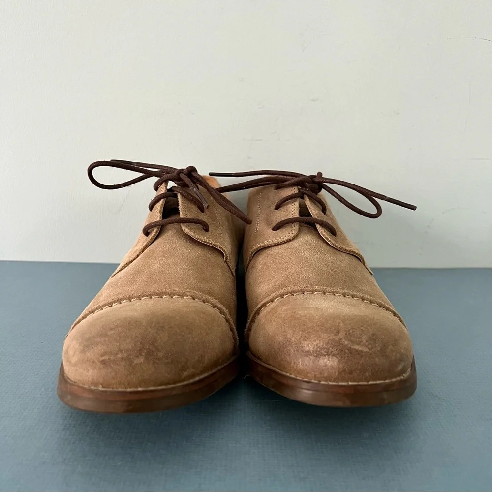 Clarks Exton Oxford Cap Toe‎ Lace Up Tan Suede Derby Shoes